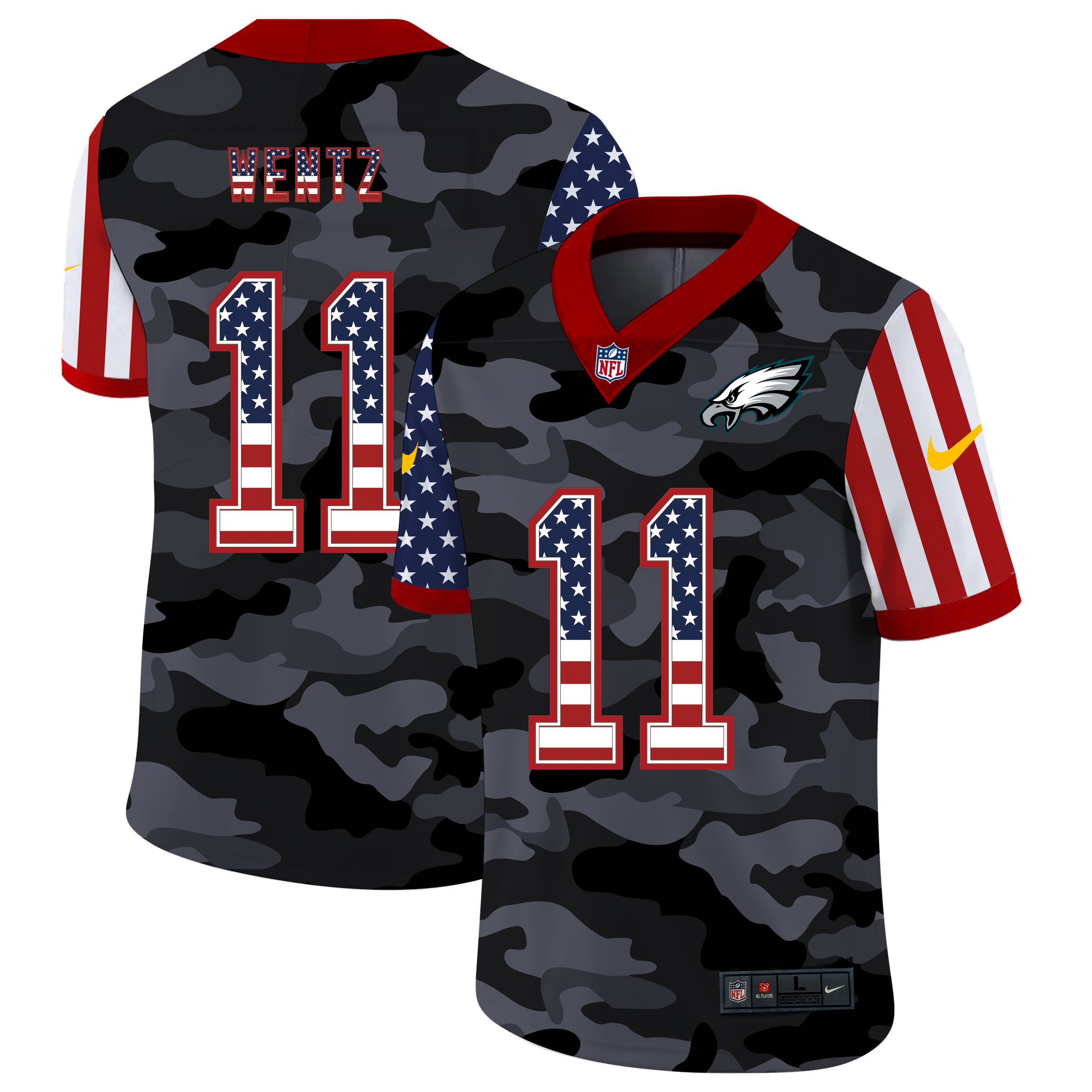 Men Philadelphia Eagles 11 Wentz 2020 Nike USA Camo Salute to Service Limited NFL Jerseys